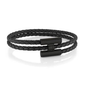 ITALGEM STEEL DOUBLE-ROW BLACK-LEATHER BRACELET SLB696-8