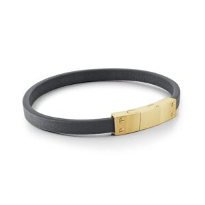 ITALGEM STEEL GOLD-IP BLACK-LEATHER BRACELET SLB700-GO