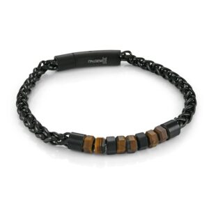 ITALGEM STEEL BLACK-IP WHEAT TIGER'S-EYE BRACELET SMB861-8