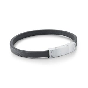 ITALGEM STEEL BLACK LEATHER BRACELET SLB700