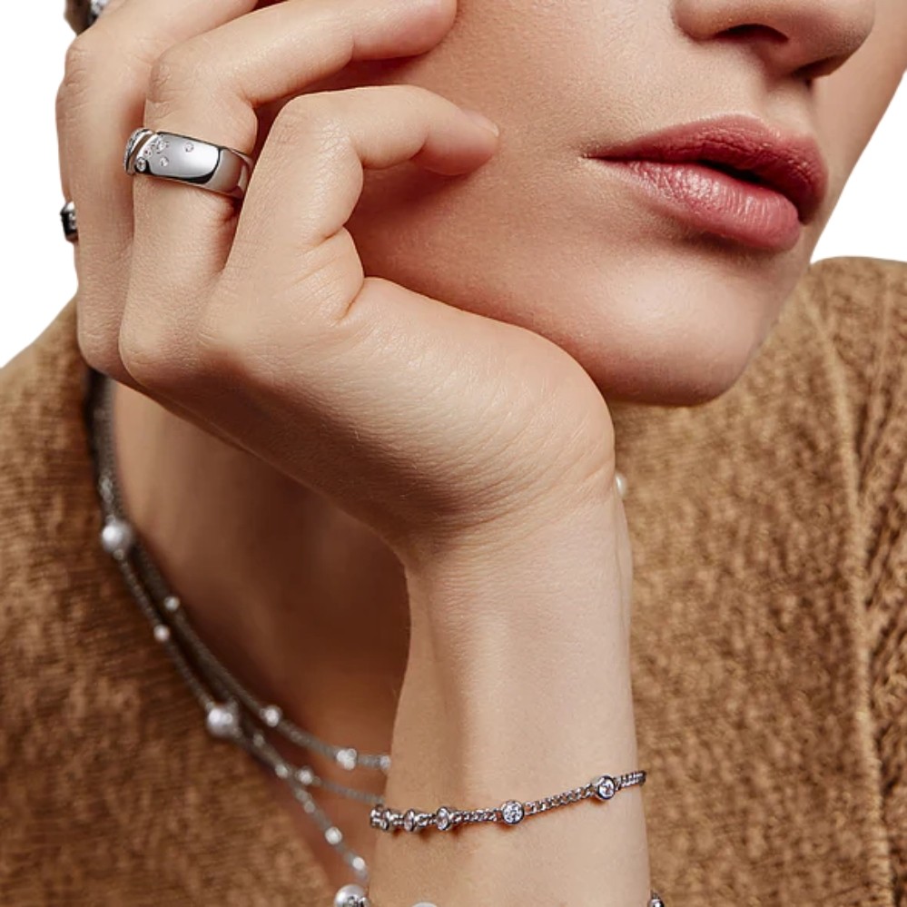 ANIA HAIE SILVER MULTI STATION ROUND STONE CHAIN BRACELET B066-05H