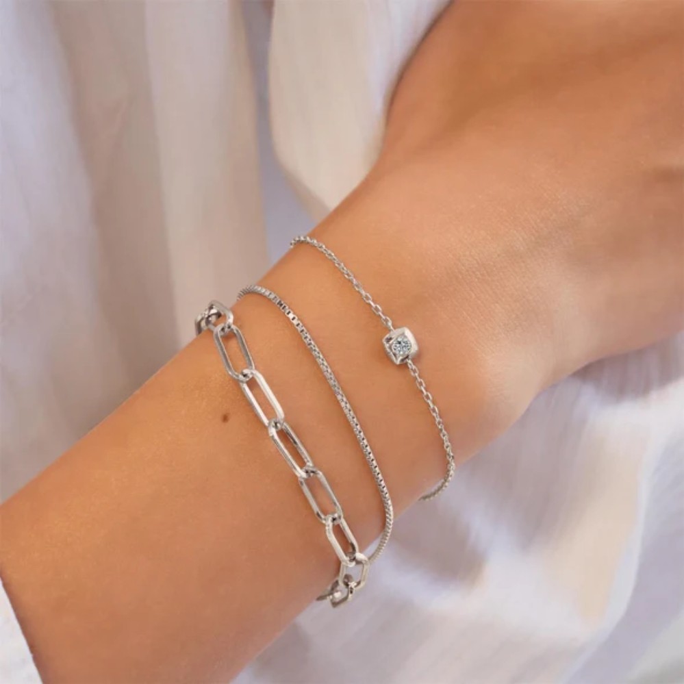 ANIA HAIE SILVER MODERN BEZEL-SET SOLITAIRE BRACELET B072-01H