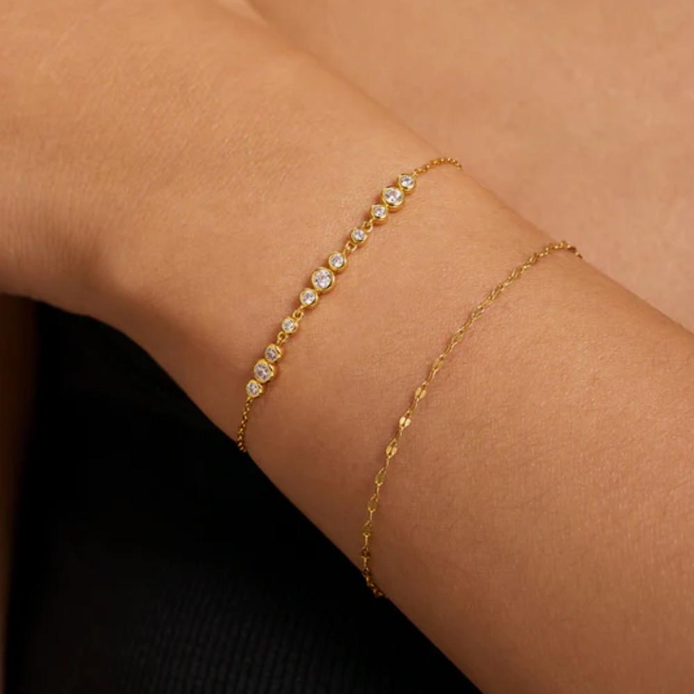 ANIA HAIE GOLD GRADUATED BEZEL-SET TRIOS BRACELET B075-06G