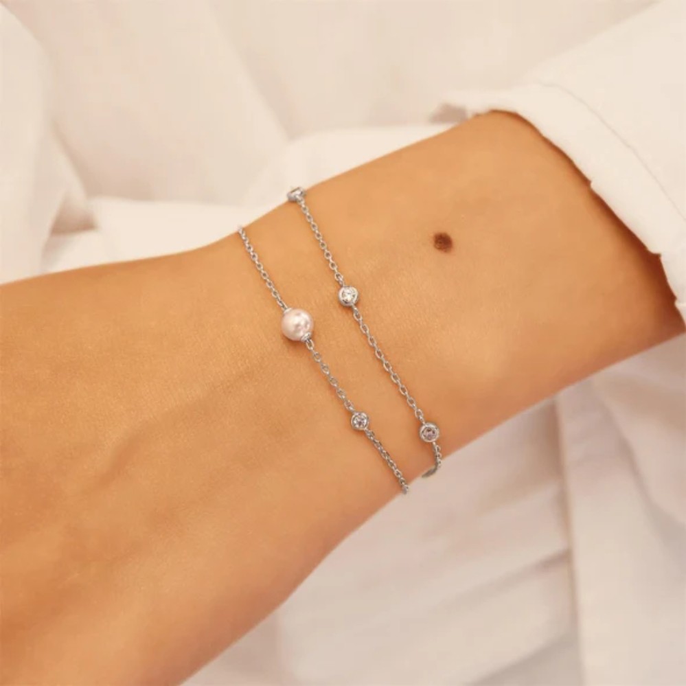 ANIA HAIE SILVER SHELL PEARL & BEZEL-SET SPARKLE BRACELET B075-01H