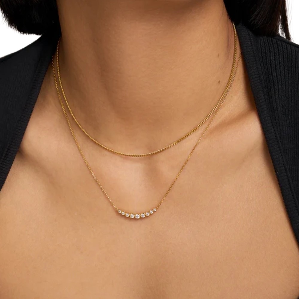 ANIA HAIE GOLD GRADUATED BEZEL-SET NECKLACE N075-08G
