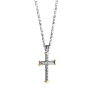 ITALGEM STEEL MICRO CHEVRON CROSS NECKLACE SC283-WY