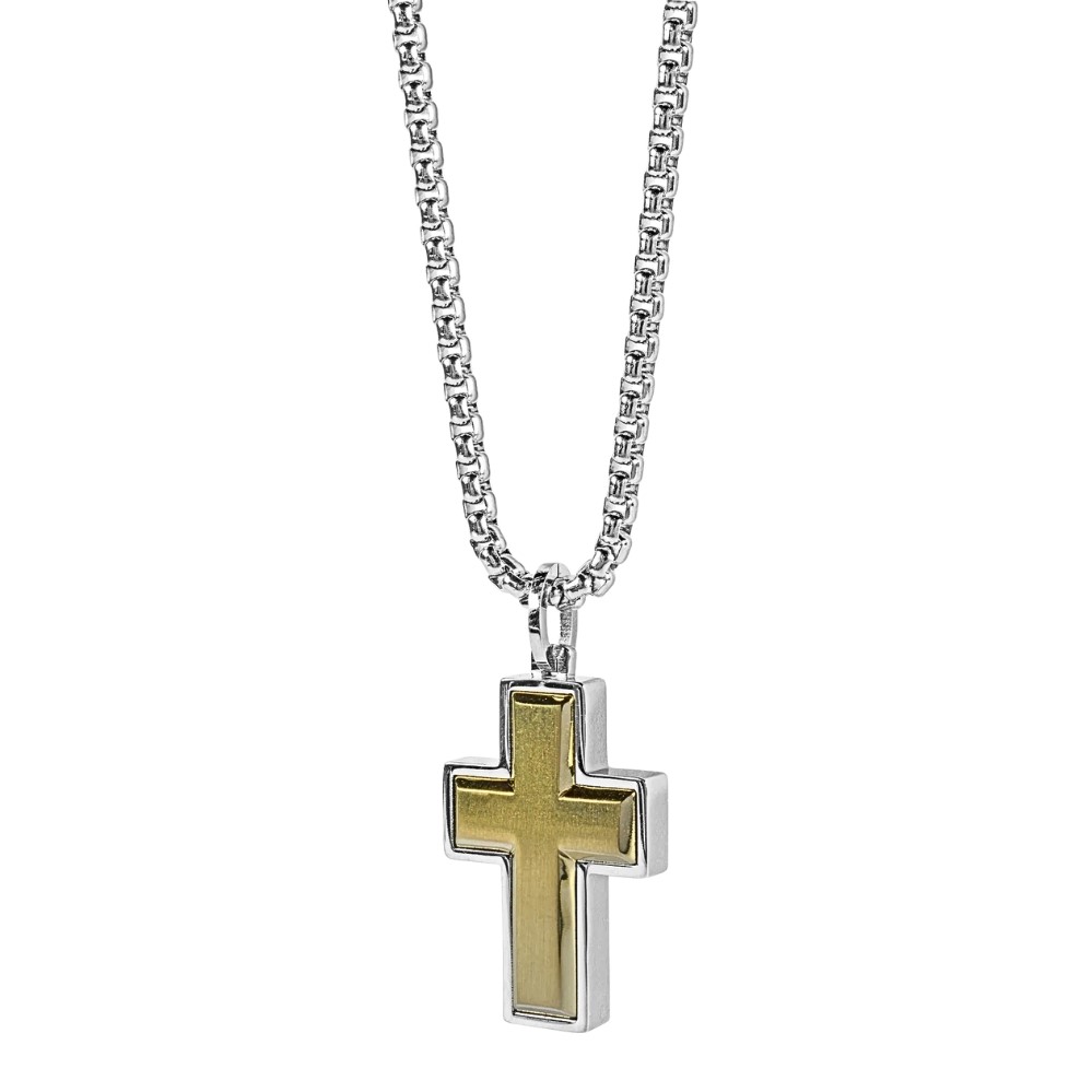 ITALGEM STEEL GOLD-IP BRUSHED CROSS NECKLACE SC73