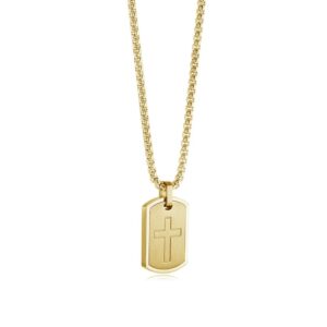 ITALGEM STEEL GOLD-IP CROSS DOGTAG NECKLACE SP485-GO