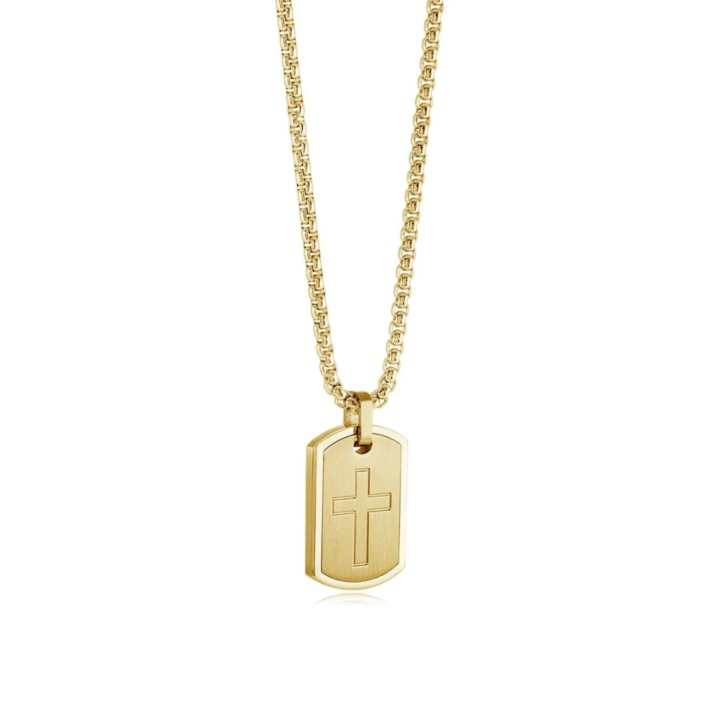 ITALGEM STEEL GOLD-IP CROSS DOGTAG NECKLACE SP485-GO