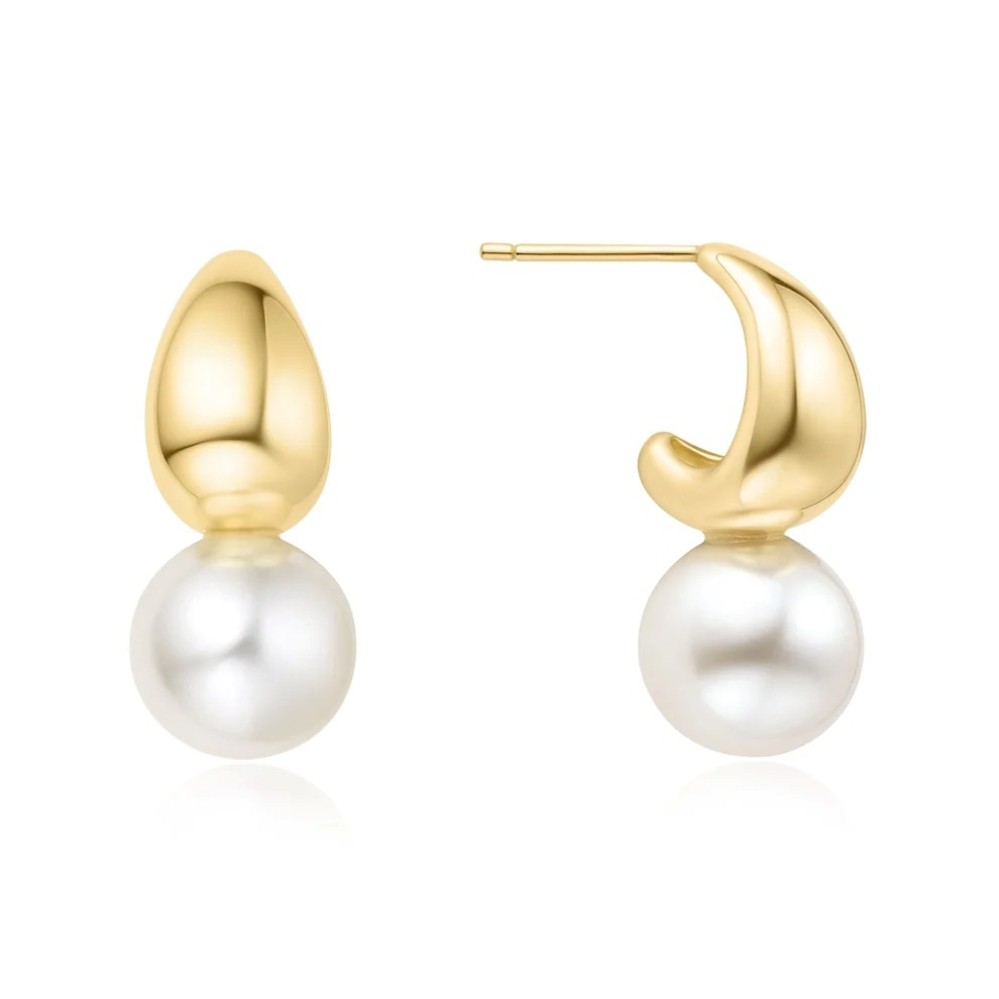 ANIA HAIE GOLD SHELL PEARL DOME HOOP EARRINGS E062-06G