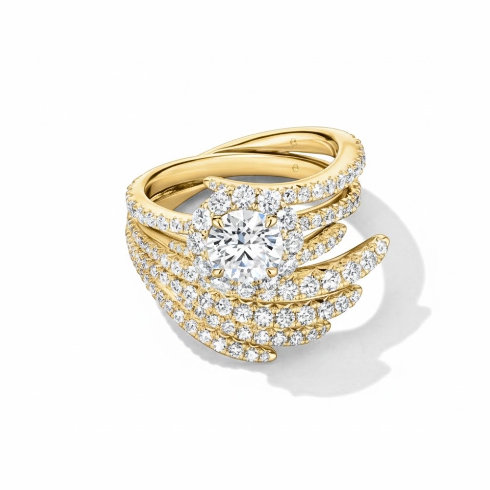 HEARTS ON FIRE VELA HALO RING WITH DIAMOND BAND UU26418YIV20306500