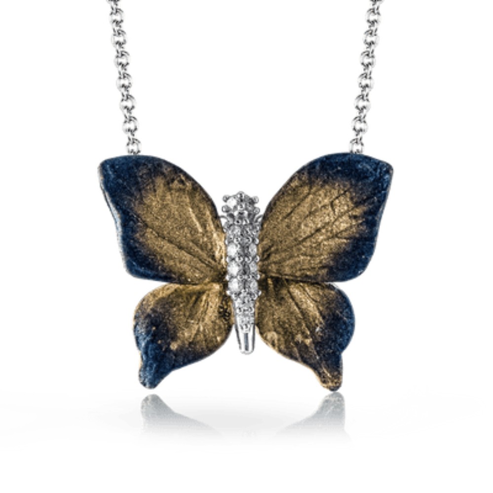 SIMON G. 18K MONARCH BUTTERFLY DIAMOND PENDANT NECKLACE DP229