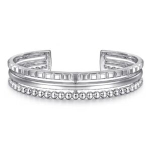 STERLING SILVER BUJUKAN AND PYRAMID TRIPLE ROW BANGLE BG4958-62SVJJJ