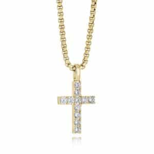 ITALGEM STEEL GOLD IP WHITE CZ CROSS NECKLACE SC199