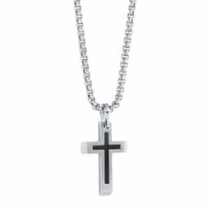ITALGEM STEEL BLACK-IP MATTE CROSS NECKLACE SC93