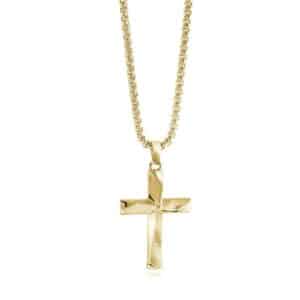 ITALGEM STEEL GOLD-IP ANGLED CROSS NECKLACE SC276-GO