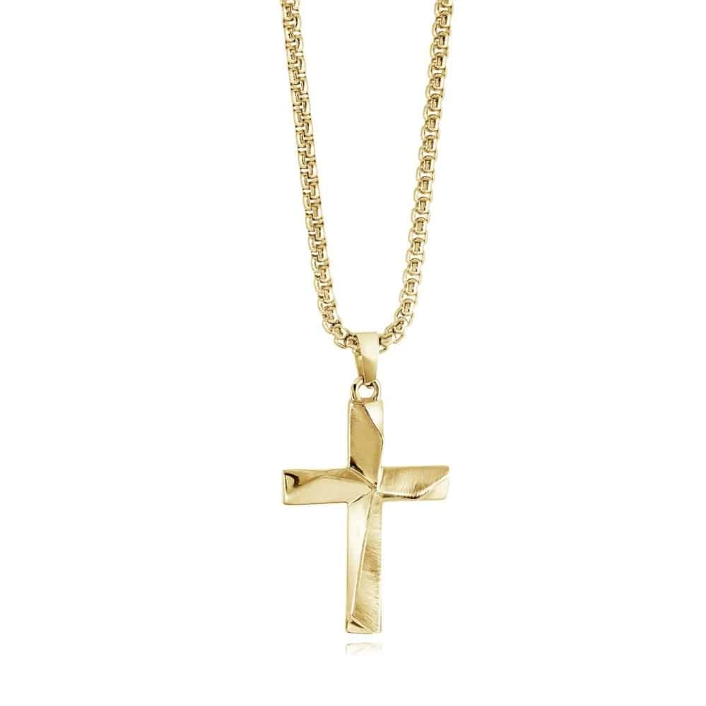 ITALGEM STEEL GOLD-IP ANGLED CROSS NECKLACE SC276-GO