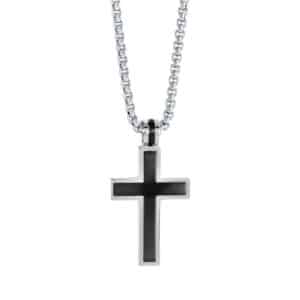 ITALGEM STEEL BLACK-IP BRUSHED CROSS NECKLACE SC30