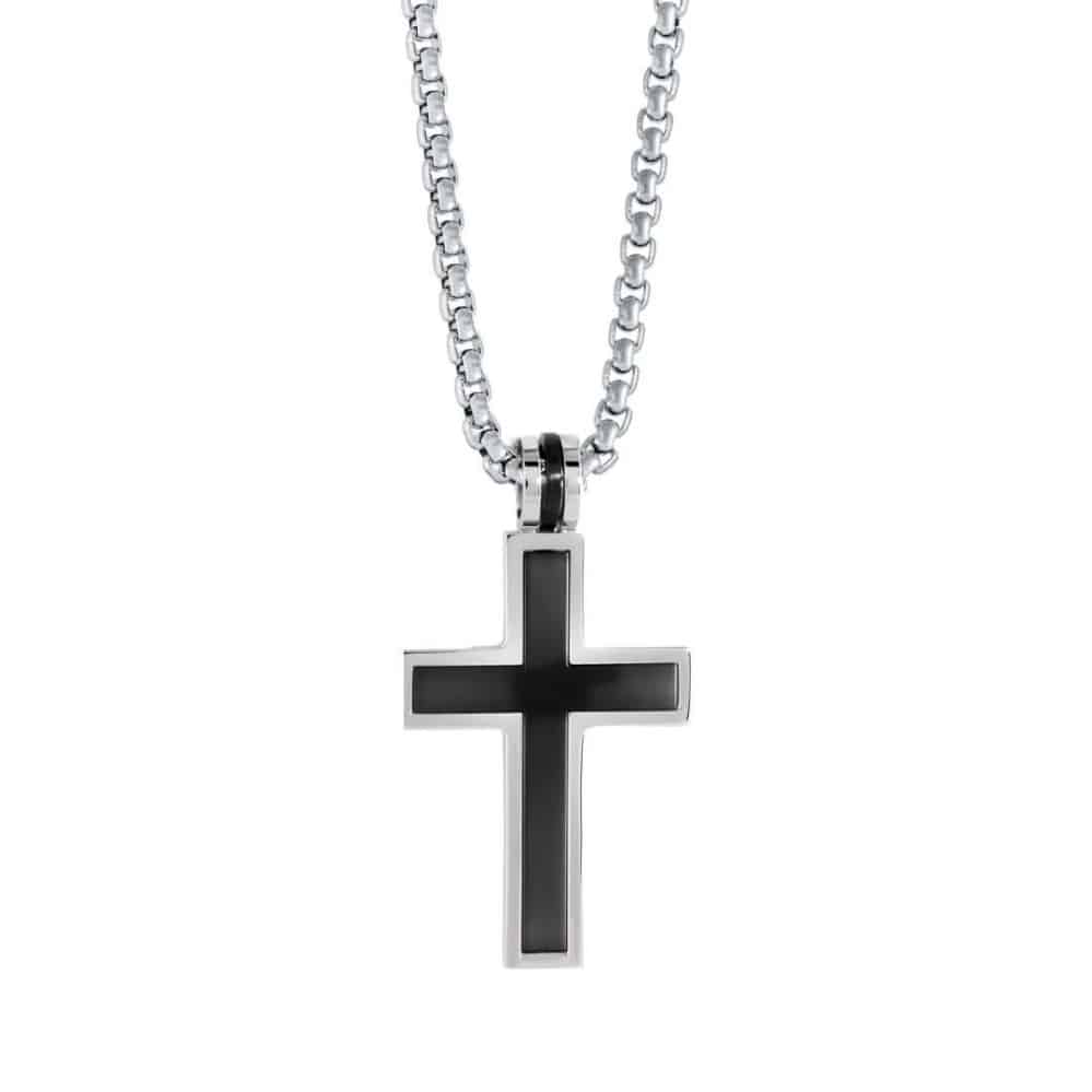 ITALGEM STEEL BLACK-IP BRUSHED CROSS NECKLACE SC30