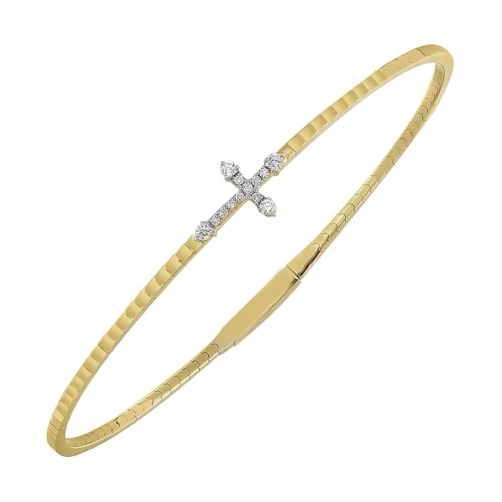 YELLOW GOLD DIAMOND CROSS FLEX BANGLE BG10151-4YC