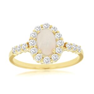 YELLOW GOLD OPAL & DIAMOND RING 3788F