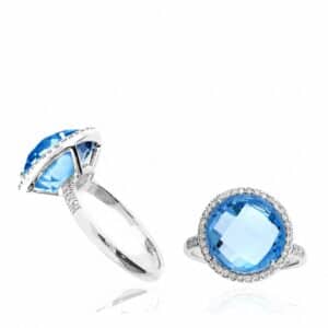 WHITE GOLD BLUE TOPAZ & DIAMOND RING RW10756BT