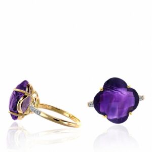 YELLOW GOLD AMETHYST & DIAMOND RING R11170A