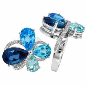 WHITE GOLD BLUE TOPAZ & DIAMOND RING RW9419BT