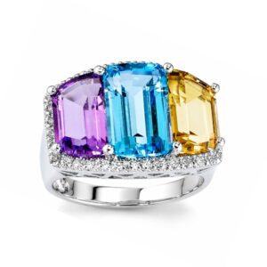 WHITE GOLD DIAMOND & MULTI COLOR SEMI PRECIOUS RING C3262M