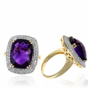 YELLOW GOLD AMETHYST & DIAMOND RING R101115A