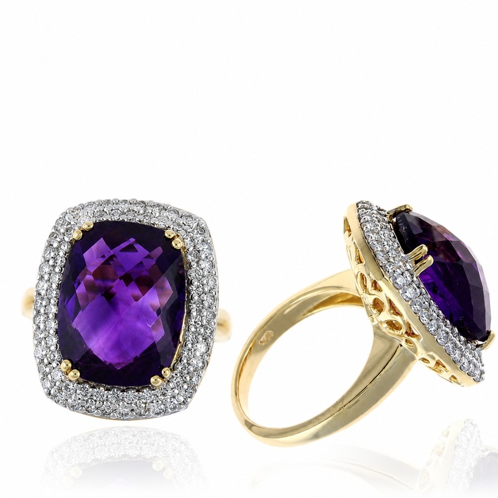 YELLOW GOLD AMETHYST & DIAMOND RING R101115A