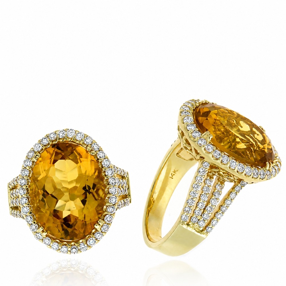 YELLOW GOLD CITRINE & DIAMOND RING R11577CT
