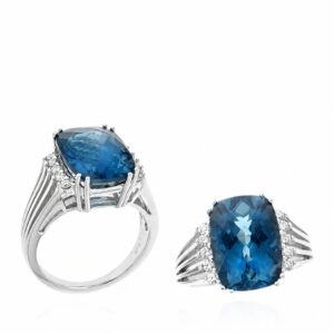 WHITE GOLD BLUE TOPAZ & DIAMOND RING RW12805BT
