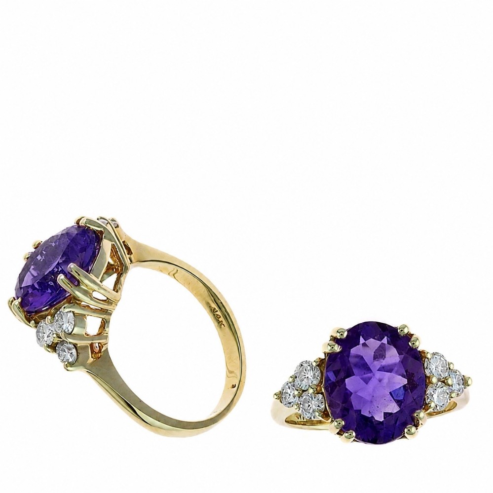 YELLOW GOLD AMETHYST & DIAMOND RING R8117A
