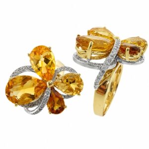 YELLOW GOLD CITRINE & DIAMOND RING R9419CT