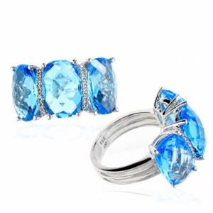 WHITE GOLD BLUE TOPAZ & DIAMOND RING RW11219BT