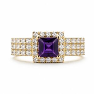 YELLOW GOLD AMETHYST & DIAMOND RING R8225A
