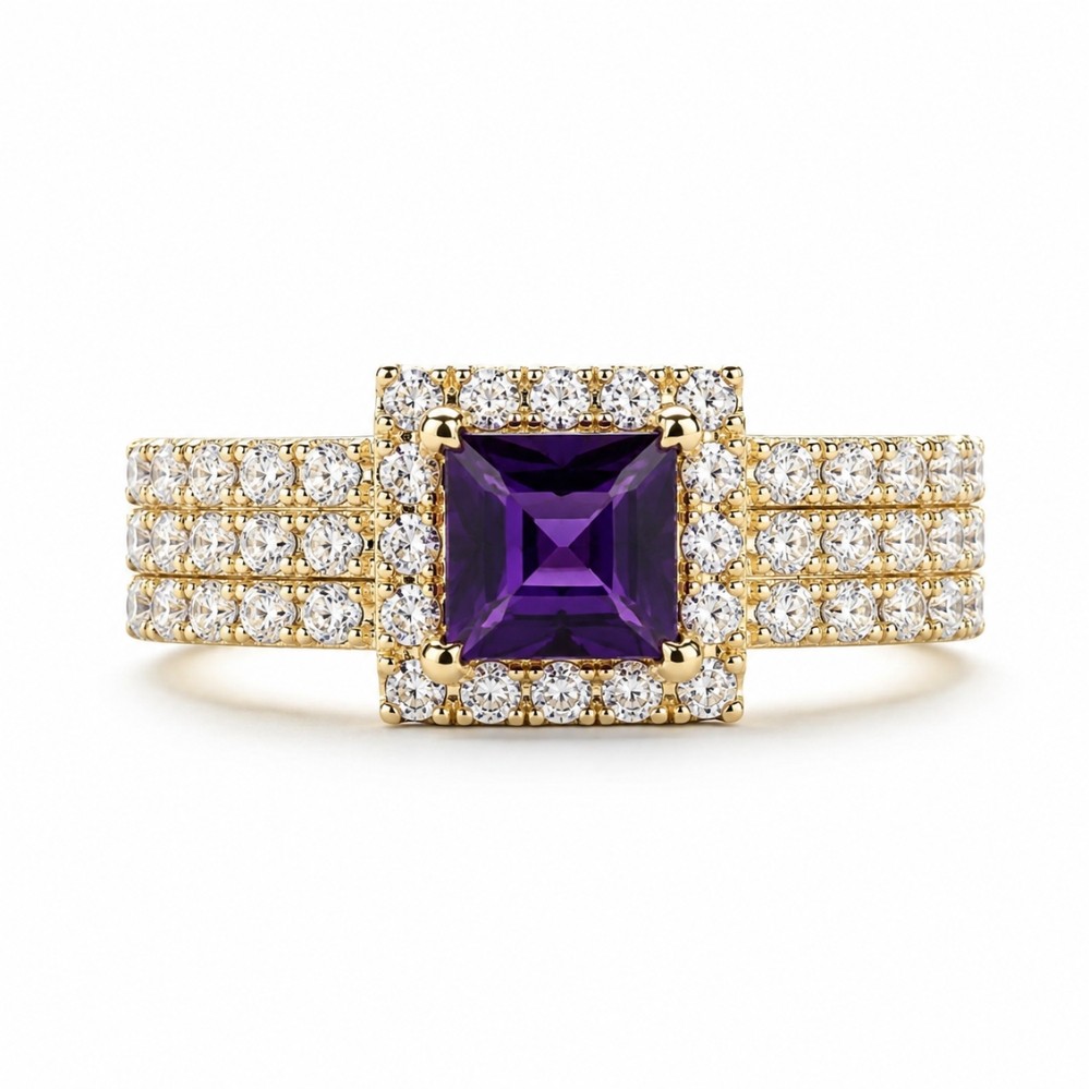 YELLOW GOLD AMETHYST & DIAMOND RING R8225A