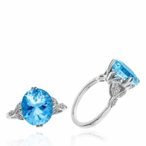WHITE GOLD BLUE TOPAZ & DIAMOND RING RW12881BT