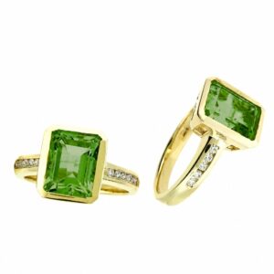 YELLOW GOLD PERIDOT & DIAMOND RING R13469PR