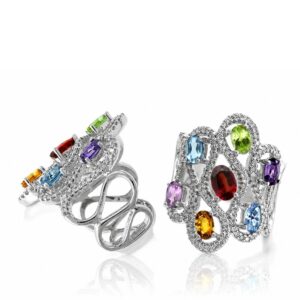 WHITE GOLD MULTI COLORED STONES & DIAMOND RING RW12409SMT