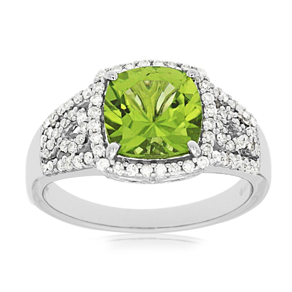 WHITE GOLD PERIDOT & DIAMOND RING WC6530X