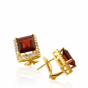 YELLOW GOLD GARNET & DIAMOND EARRINGS E7795GT