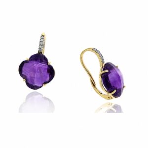 YELLOW GOLD AMETHYST & DIAMOND EARRINGS E10224A