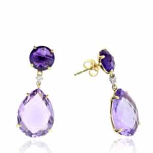 YELLOW GOLD AMETHYST & DIAMOND EARRINGS E11992ARA