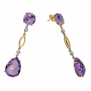 YELLOW GOLD AMETHYST & DIAMOND EARRINGS E9945A