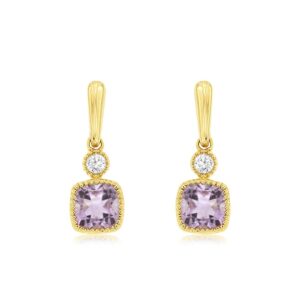 YELLOW GOLD AMETHYST & DIAMOND EARRINGS H1853AM