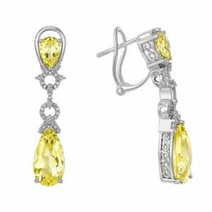 WHITE GOLD LEMON QUART & DIAMOND EARRINGS EW9769LQ