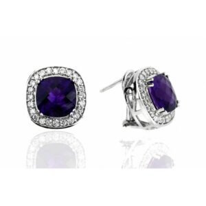 WHITE GOLD AMETHYST & DIAMOND EARRINGS EW7629A