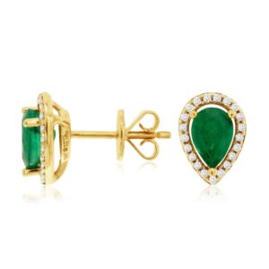 YELLOW GOLD EMERALD & DIAMOND HALO STUDS C7394EM